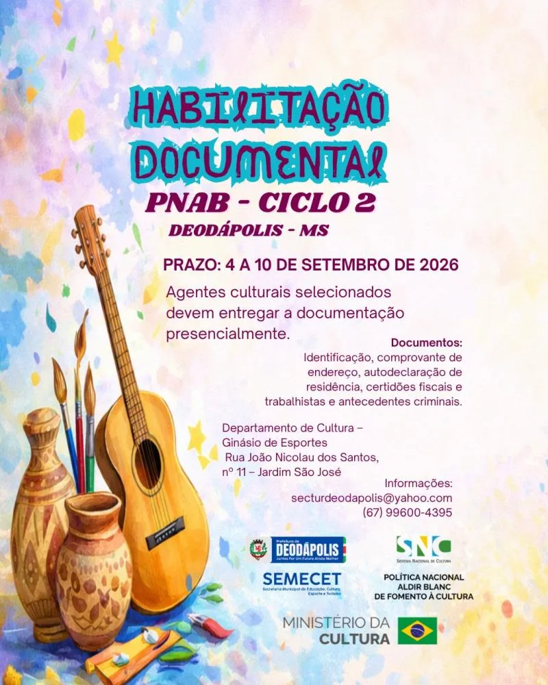 Divulgação da habilitação documental dos agentes culturais da PNAB em Deodápolis