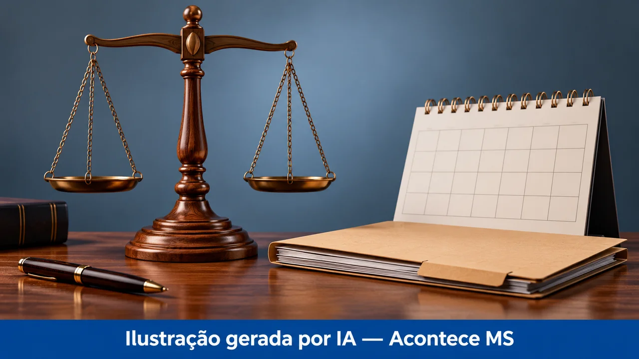 Objetos em miniatura e documentos em ilustração conceitual de investigação e proteção. Ilustração gerada por IA — Acontece MS; não é fotografia do fato.